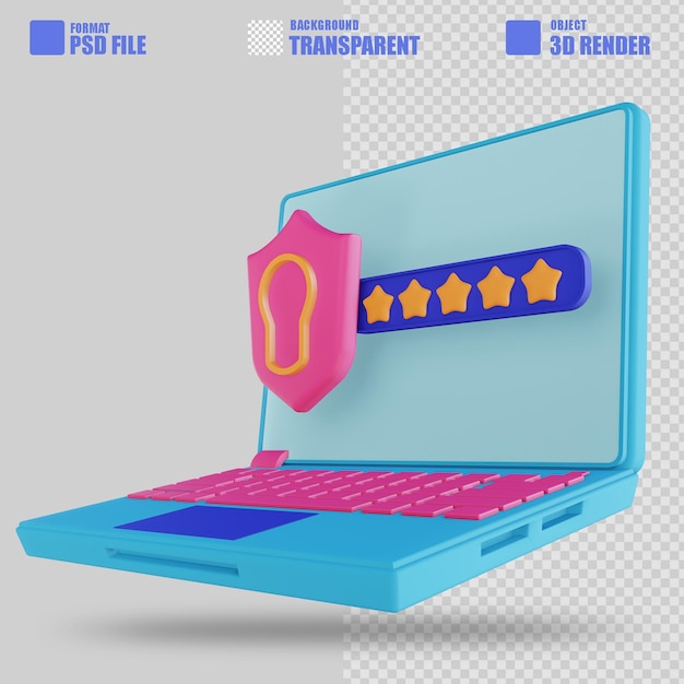 PSD 3d illustration password security laptop 2
