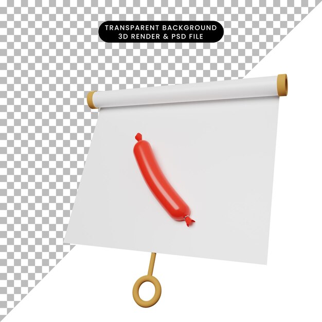 PSD 3d illustration of simple object presentation board slightly tilted view with sausage