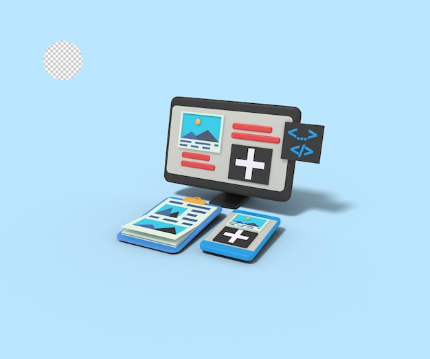 PSD 3d illustration of website layout design file upload