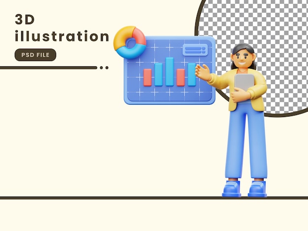 PSD 3d illustration of a woman making a presentation
