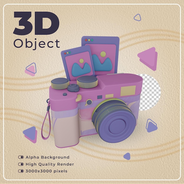 PSD 3d isolated camera object with high quality render