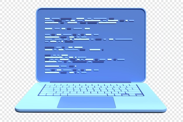 PSD 3d laptop and program code development web coding concept coding screen 3d rendering 3d rendering of laptop 3d render illustration