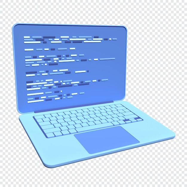 PSD 3d laptop and program code development web coding concept coding screen 3d rendering 3d rendering of laptop 3d render illustration