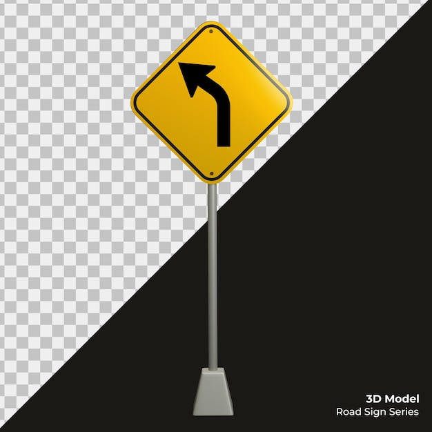 PSD 3d left curve road sign