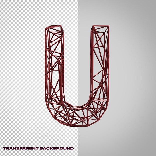 PSD 3d letter u in metallic style