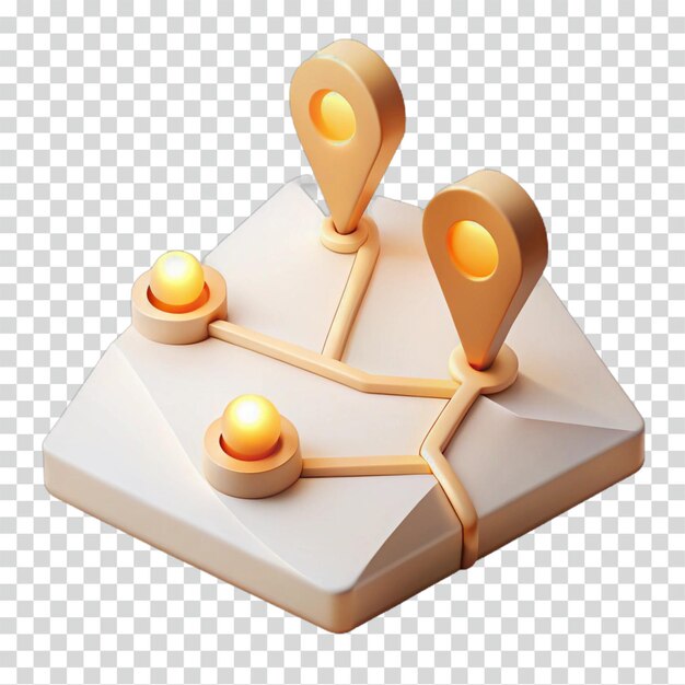PSD 3d map route navigation with illuminated location pins