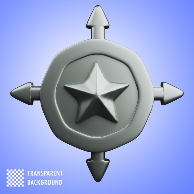 PSD 3d metallic compass with star and directional arrows