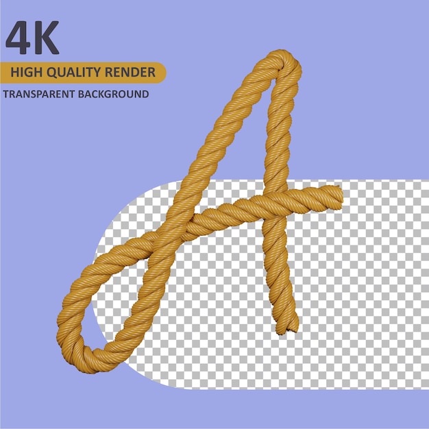 PSD 3d model rendering burlap rope alphabet uppercase letter a