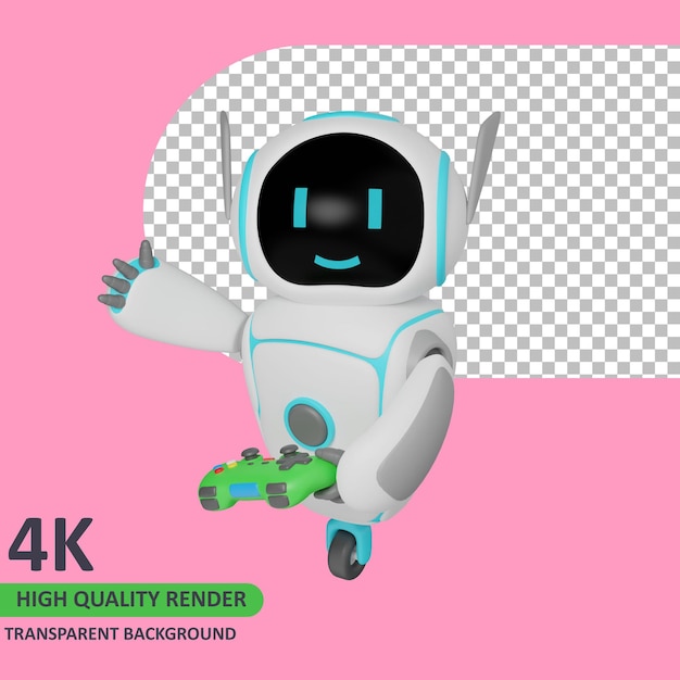 PSD 3d model rendering the robot is playing a game while waving