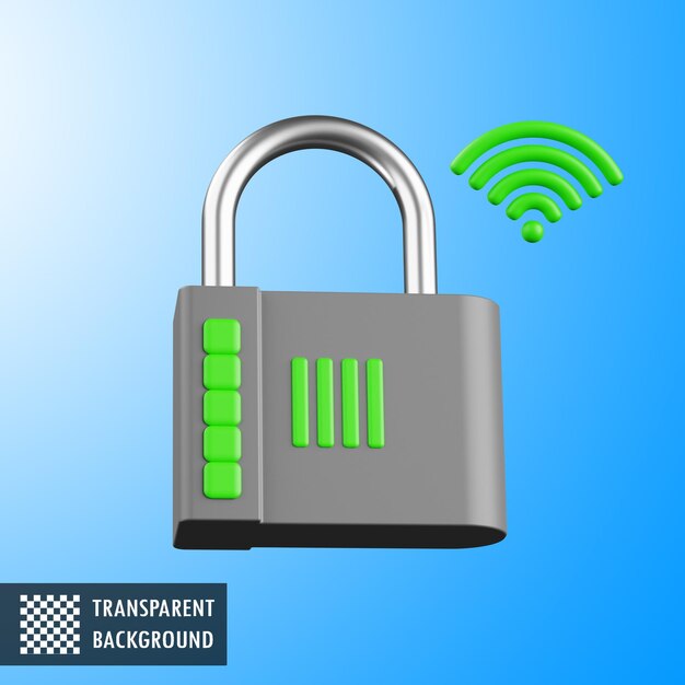 PSD 3d padlock with wi-fi symbol for network security