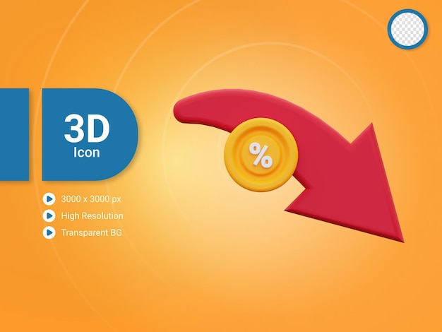 PSD 3d percentage decrease icon