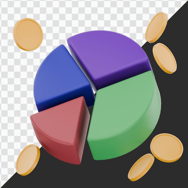 PSD 3d pie chart with coins