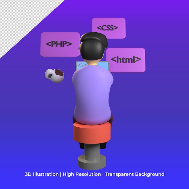 PSD 3d programmer coding web concept with floating coffee