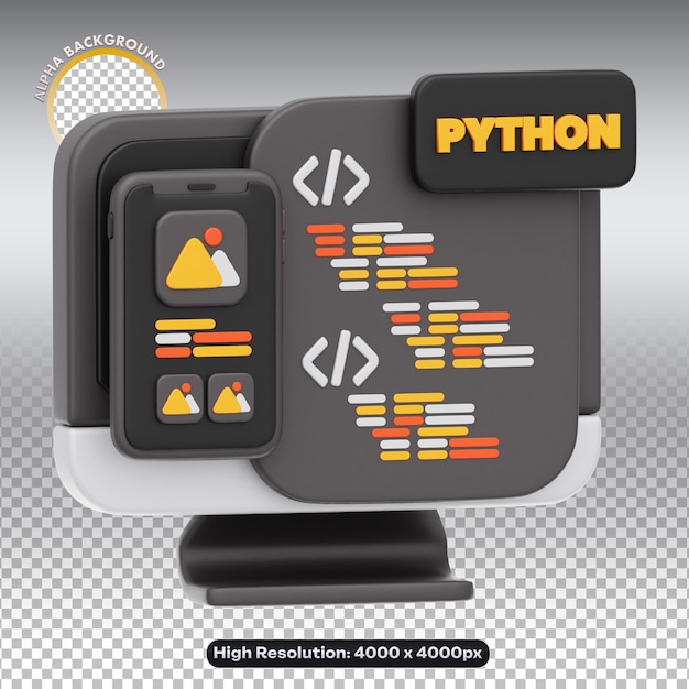 PSD 3d python programming and mobile app development concept