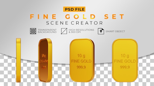 PSD 3d realistic fine gold set