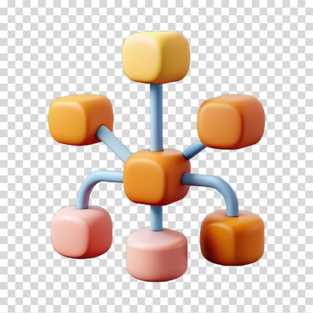 PSD 3d render of abstract network structure with colorful cubes