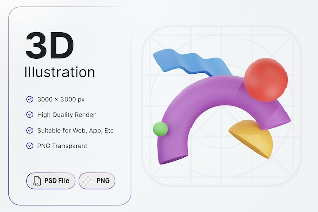 PSD 3d render abstract shape round half circle colorfull concept modern design