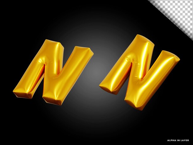 PSD 3d render alphabet letter n balloon style