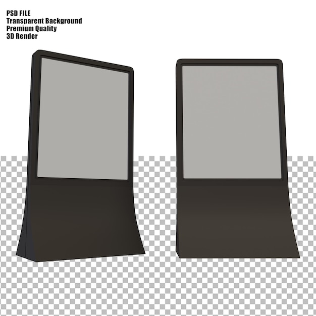 PSD 3d render of a black digital display screen mockup