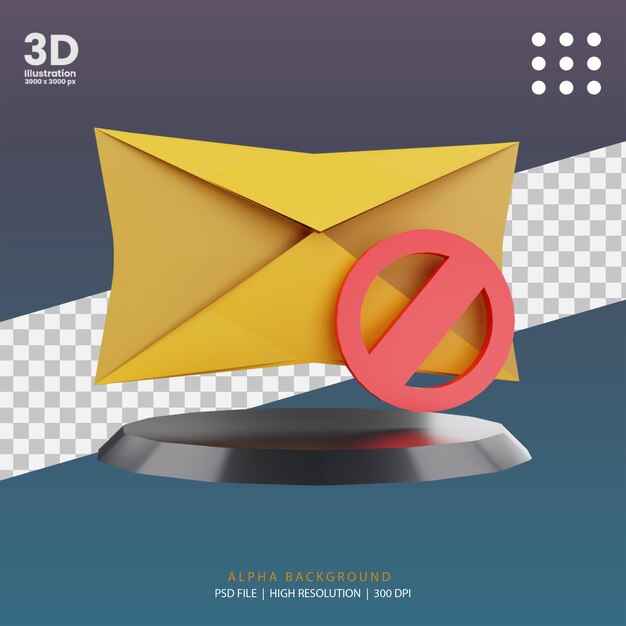 PSD 3d render block mail illustration