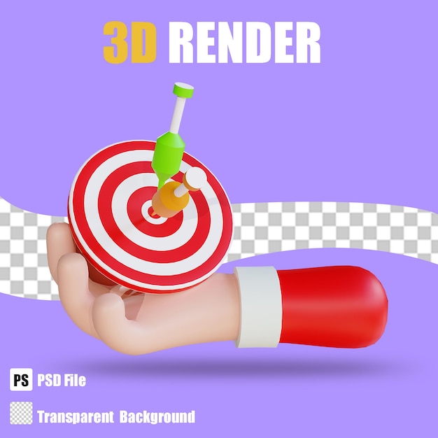 PSD 3d render bussines hand target  with trasparent background