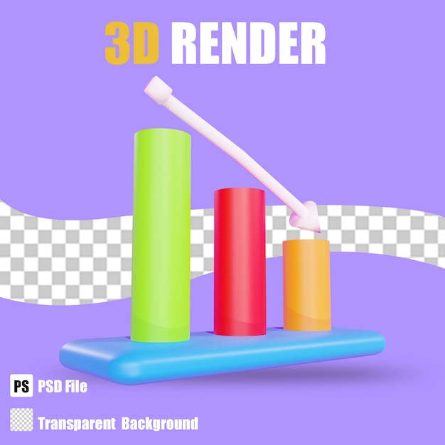 PSD 3d render bussines icon candle chart 3 with trasparent background