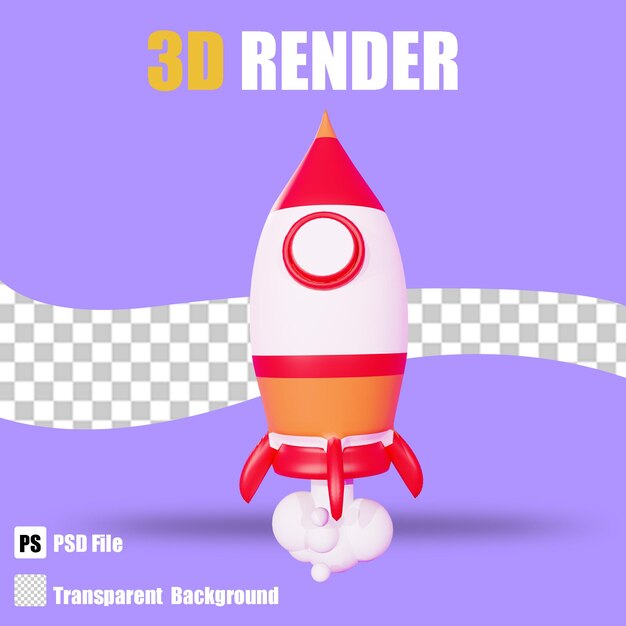 PSD 3d render bussines icon roket 3 with trasparent background