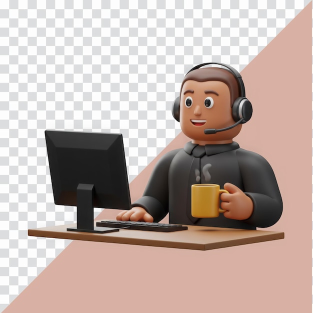 PSD 3d render customer service agent at work