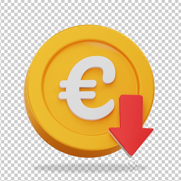 PSD 3d render decrease euro coin