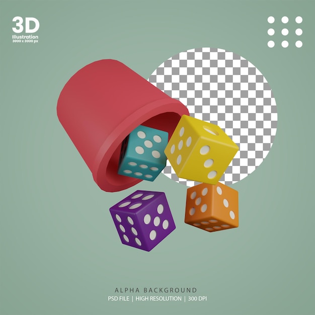 PSD 3d render dice cup illustration