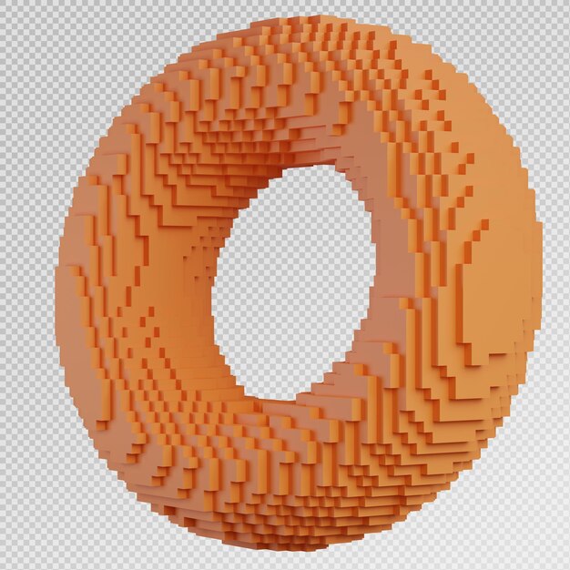PSD 3d render of donut shape art pixel isolated
