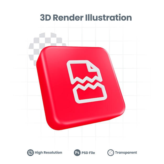 PSD 3d render file broken error damaged risk icon for web mobile app social media promotion