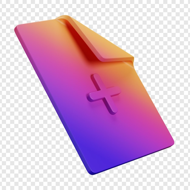 PSD 3d render of a file folder with a plus sign indicating adding a new document