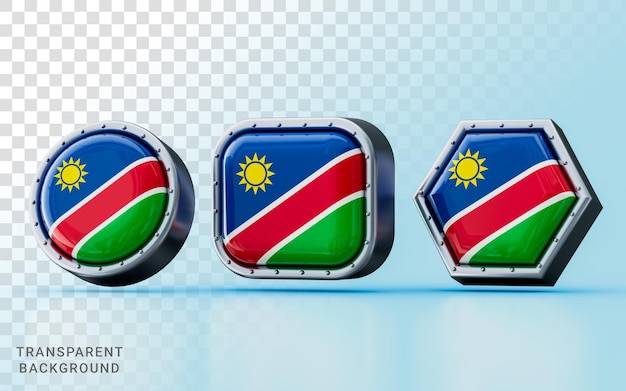 PSD 3d render flag signs of namibia in three different shape frame circle square and hexagon