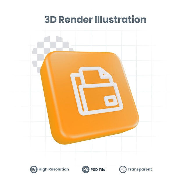 PSD 3d render folder file icon for web mobile app social media promotion