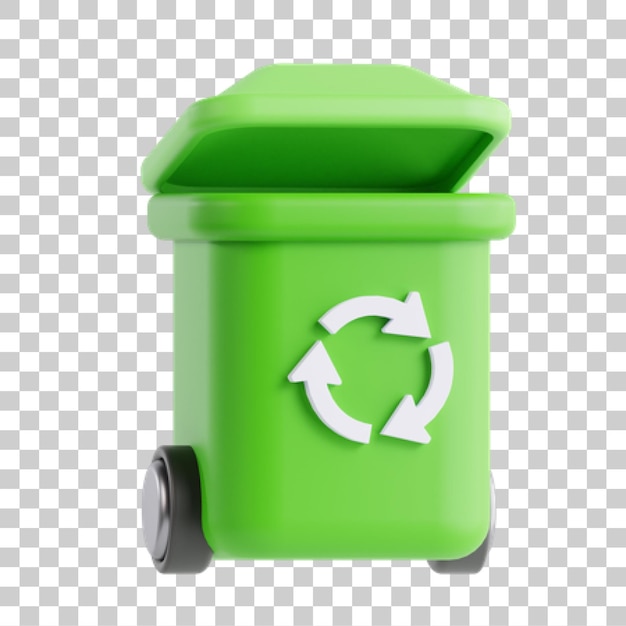PSD 3d render of a green recycling bin