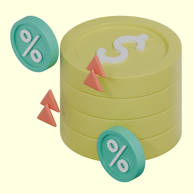 PSD 3d render isometric of increased taxes icon