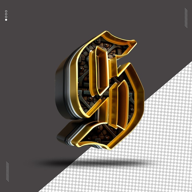 PSD 3d render letter font medieval gold