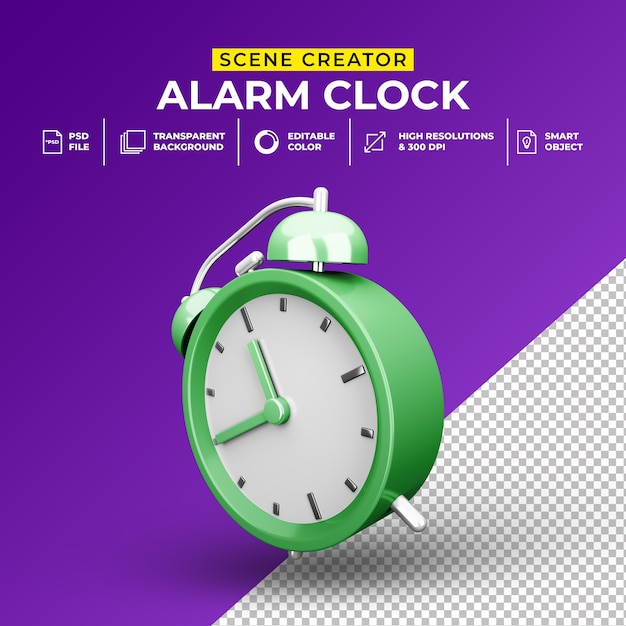 PSD 3d render minimalist alarm clock scene creator template