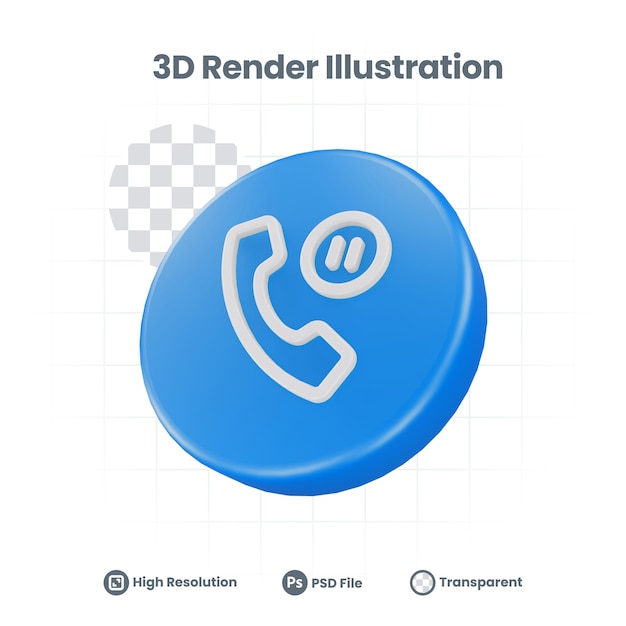 PSD 3d render pause calling icon for web mobile app social media promotion