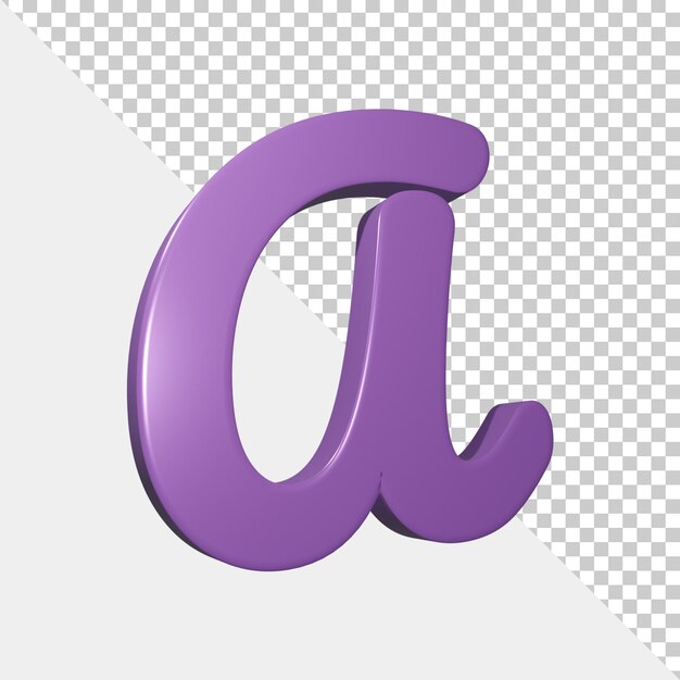 PSD 3d render purple alphabet letter a isolated