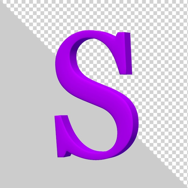 PSD 3d render purple alphabet letter s isolated