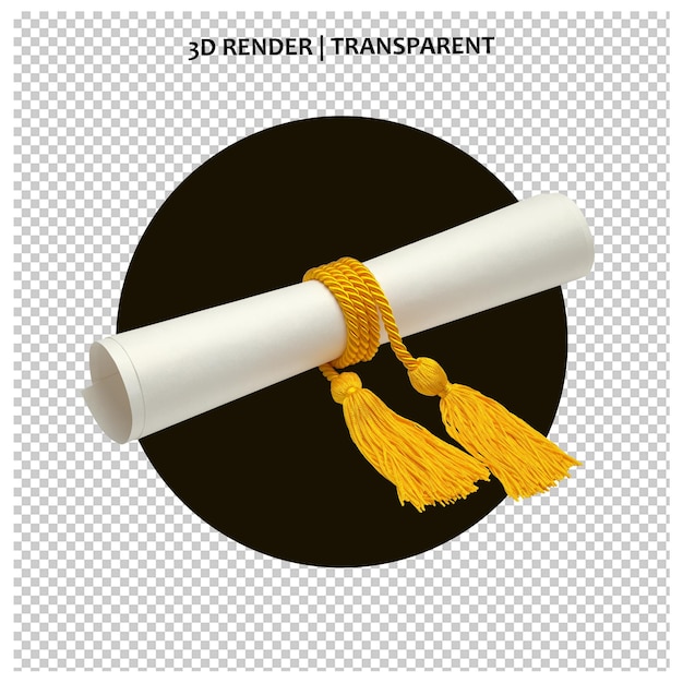 PSD 3d render of rolled diploma with tassels