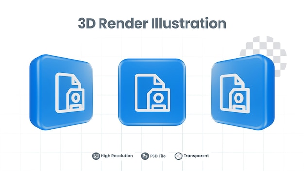 PSD 3d render save file icon for web mobile app social media promotion
