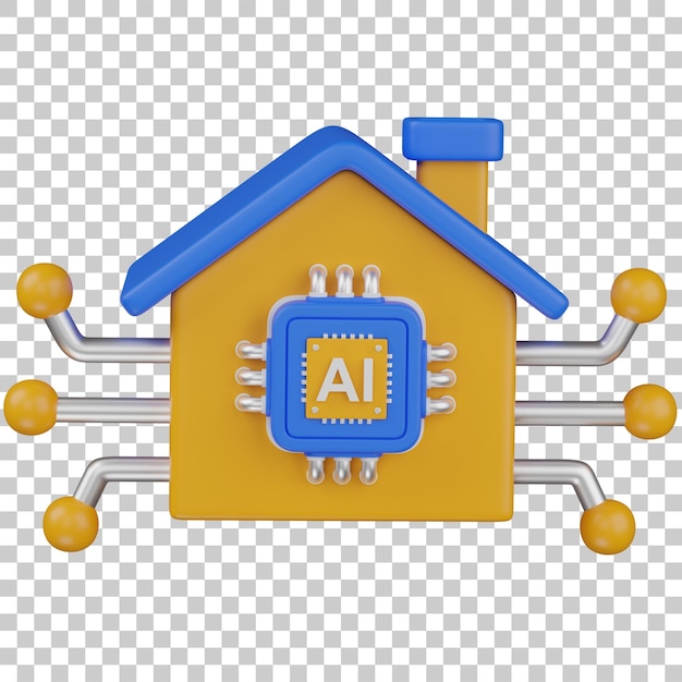 PSD 3d render smart home automation with ai icon