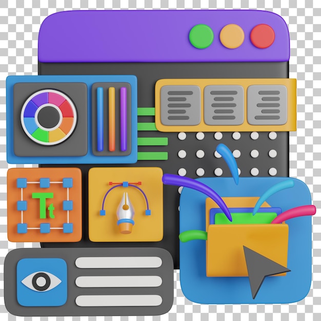 PSD 3d render ui design interface with tools and elements icon