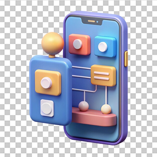 PSD 3d render uiux design concept mobile application development coding smartphone connections modern user interface cartoon style minimal 3d render illustration