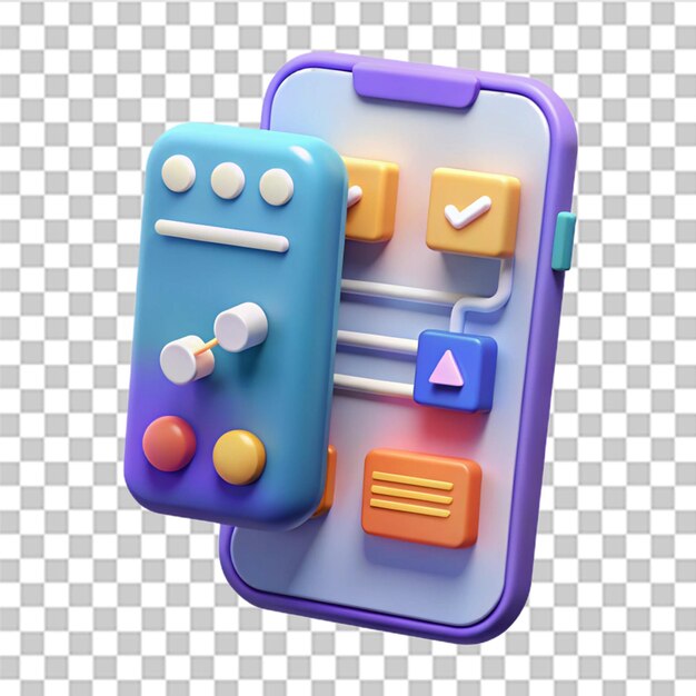 PSD 3d render uiux design concept mobile application development coding smartphone connections modern user interface cartoon style minimal 3d render illustration