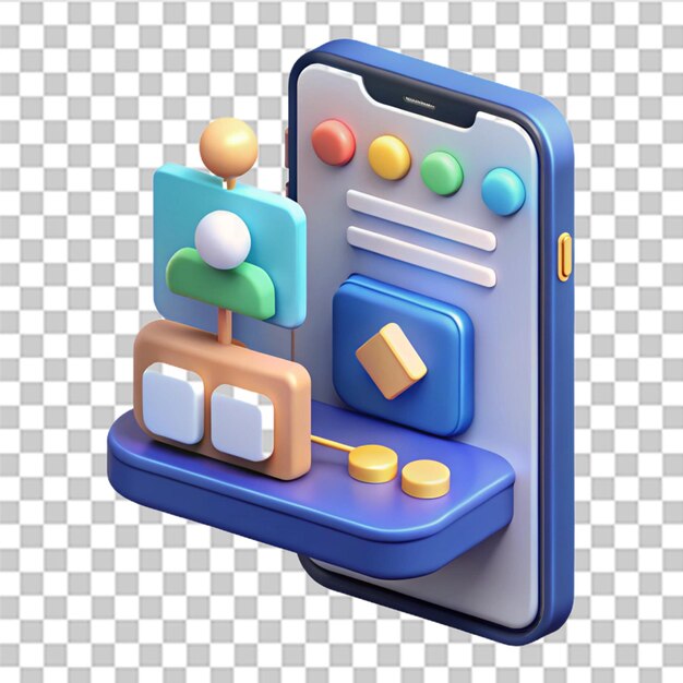 PSD 3d render uiux design concept mobile application development coding smartphone connections modern user interface cartoon style minimal 3d render illustration