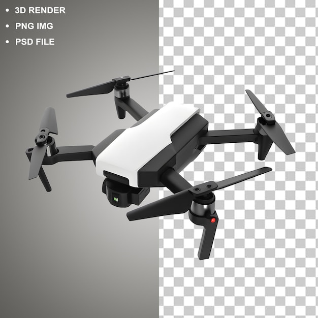 PSD 3d render of a white and black drone with transparent background